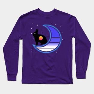 Synthwave Rabbit in the Moon (transparent) Long Sleeve T-Shirt